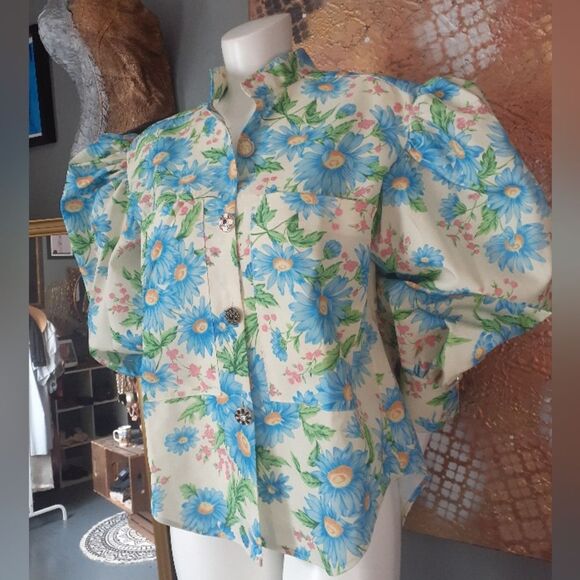 Nwt Voluminous Floral Puff Sleeve Blouse - Picture 13 of 14